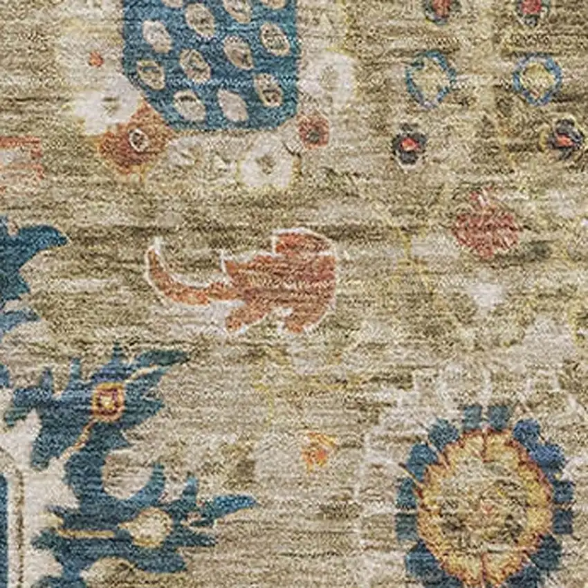 Brown Blue And Gold Oriental Washable Area Rug With UV Protection Photo 3