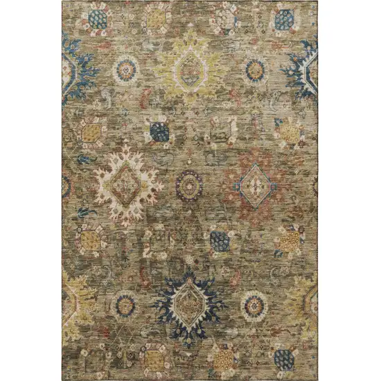 Brown Blue And Gold Oriental Washable Area Rug With UV Protection Photo 3