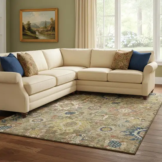 Brown Blue And Gold Oriental Washable Area Rug With UV Protection Photo 2