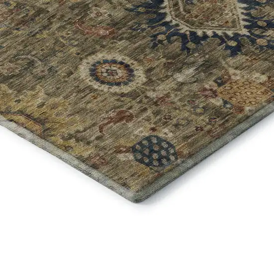 Brown Blue And Gold Oriental Washable Area Rug With UV Protection Photo 7