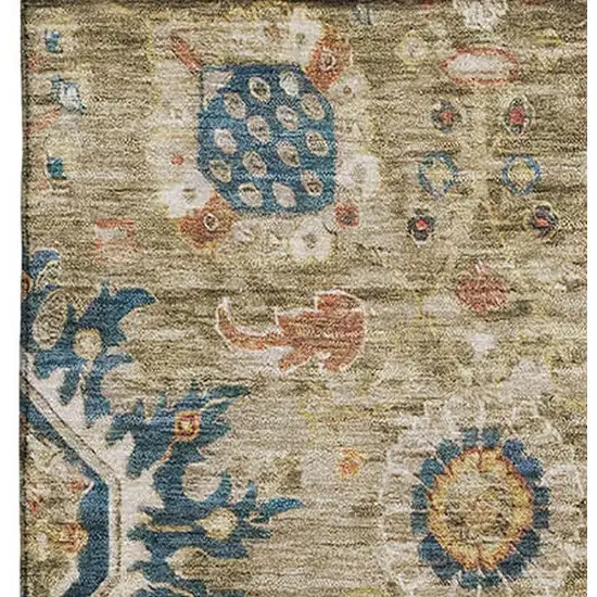 Brown Blue And Gold Oriental Washable Area Rug With UV Protection Photo 4
