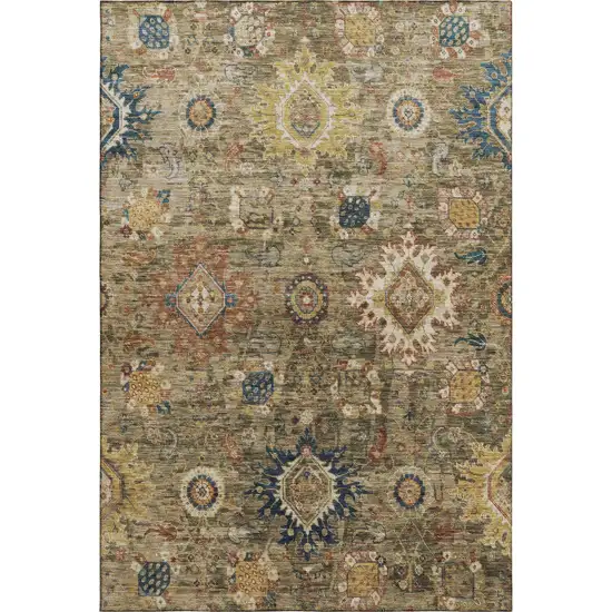 Brown Blue And Gold Oriental Washable Area Rug With UV Protection Photo 1