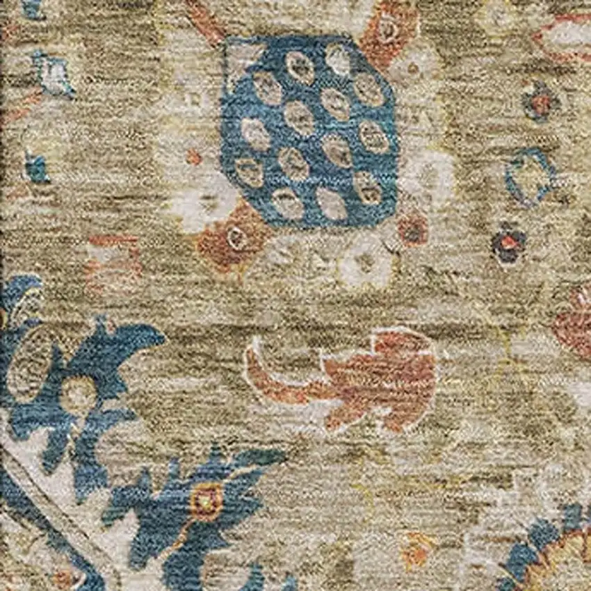 Brown Blue And Gold Oriental Washable Area Rug With UV Protection Photo 3