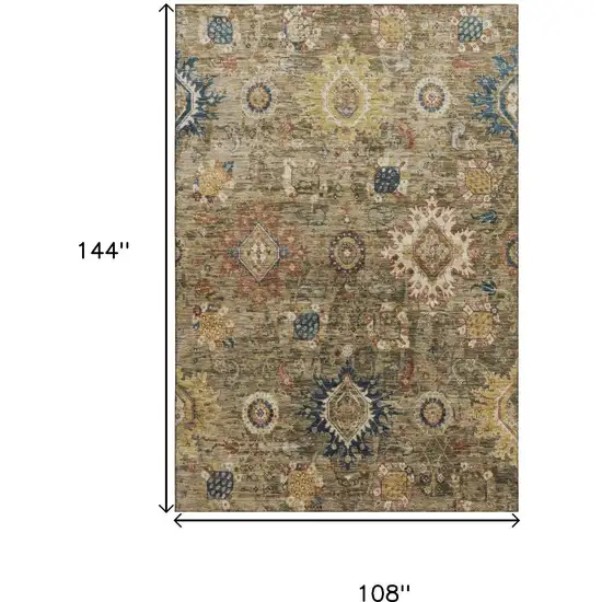 Brown Blue And Gold Oriental Washable Area Rug With UV Protection Photo 9