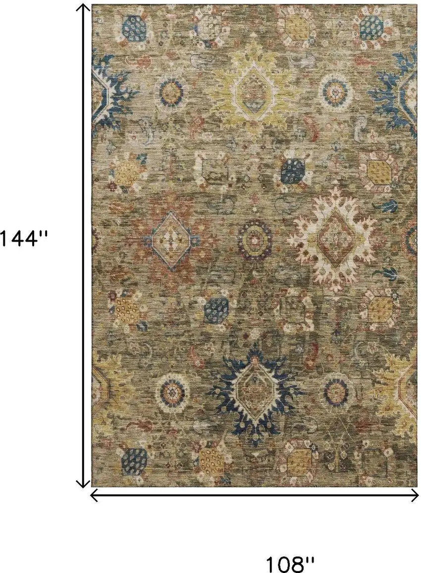 Brown Blue And Gold Oriental Washable Area Rug With UV Protection Photo 9