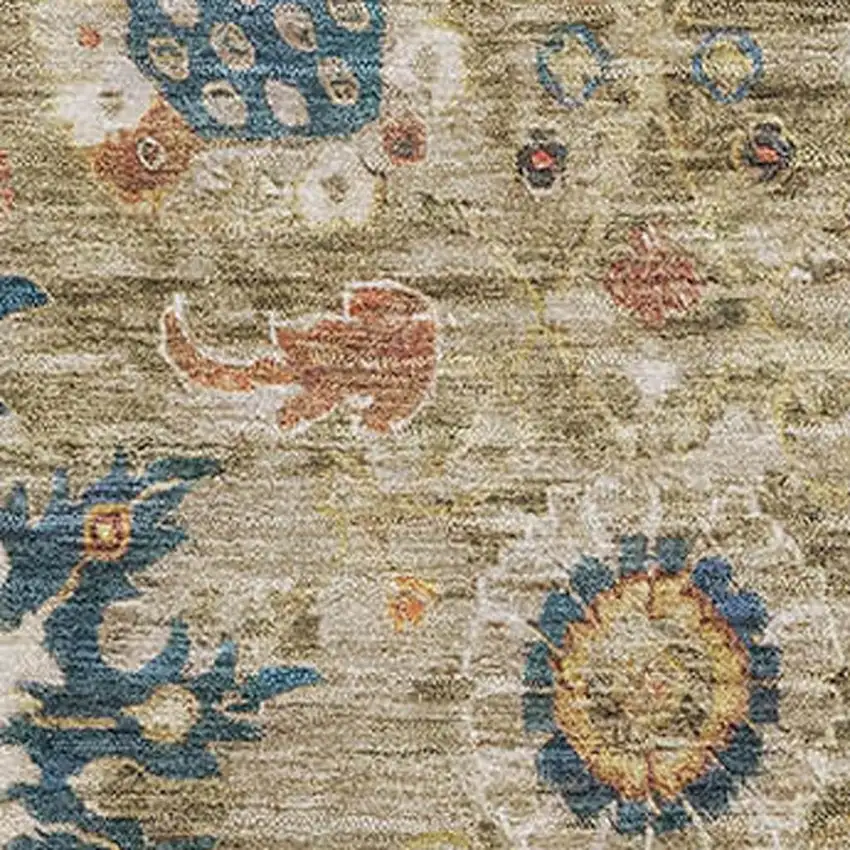 Brown Blue And Gold Oriental Washable Area Rug With UV Protection Photo 3