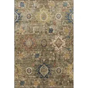 Photo of Brown Blue And Gold Oriental Washable Area Rug With UV Protection
