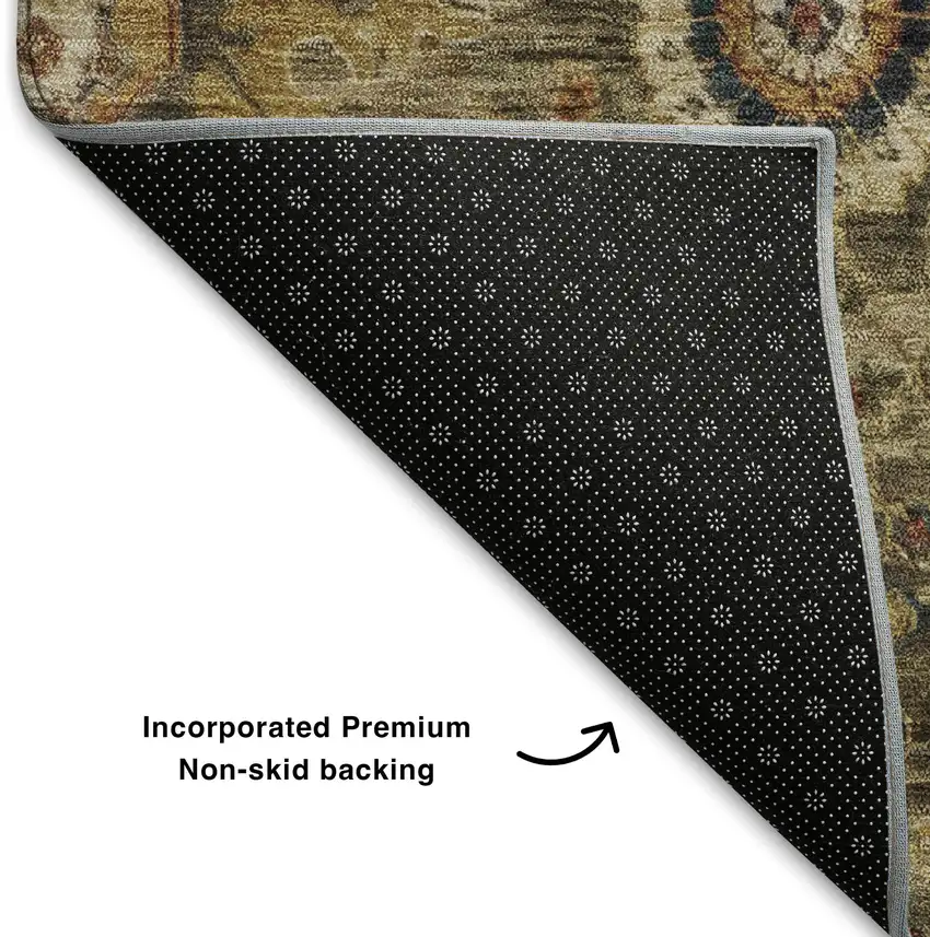 Brown Blue And Gold Oriental Washable Area Rug With UV Protection Photo 7