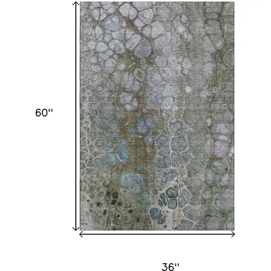 Brown Blue And Gray Abstract Washable Area Rug With UV Protection Photo 9