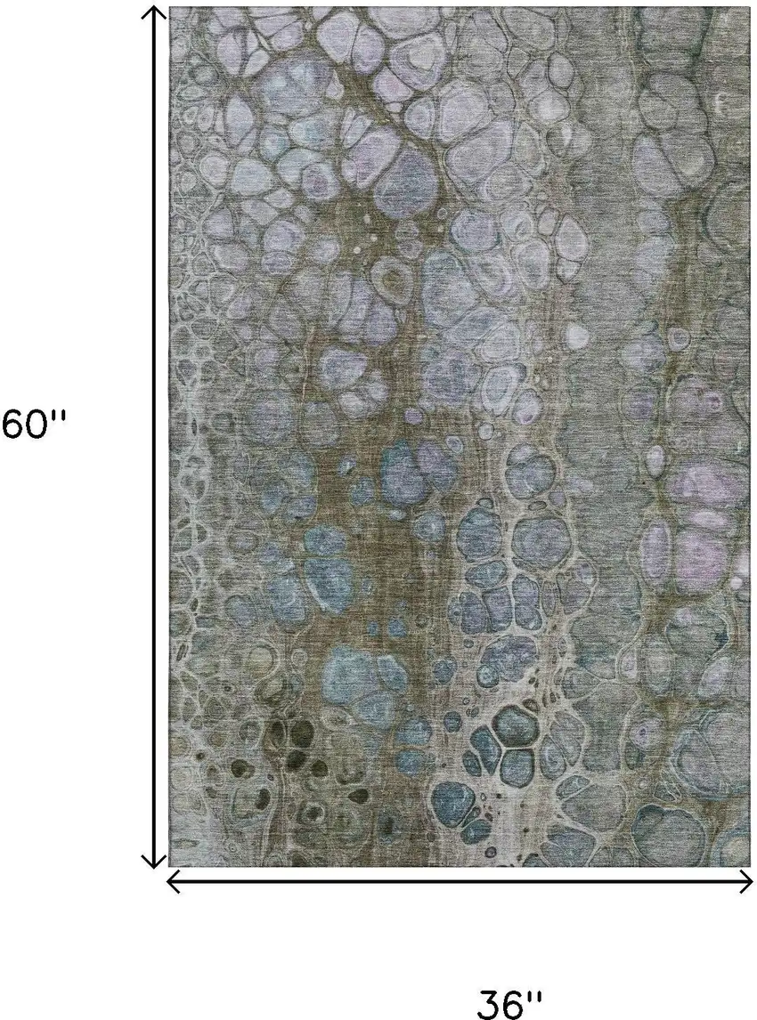 Brown Blue And Gray Abstract Washable Area Rug With UV Protection Photo 9