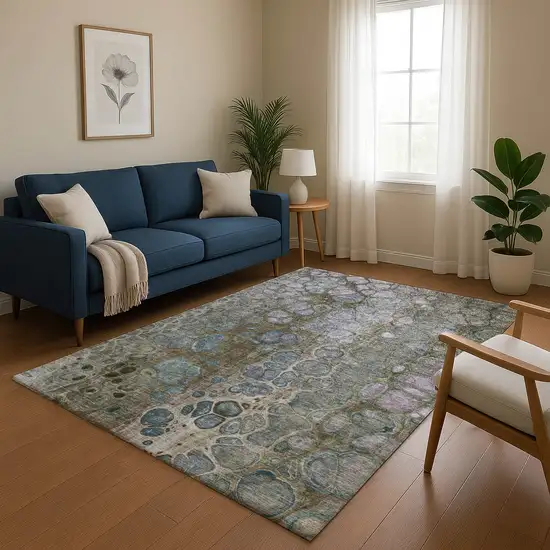 Brown Blue And Gray Abstract Washable Area Rug With UV Protection Photo 5