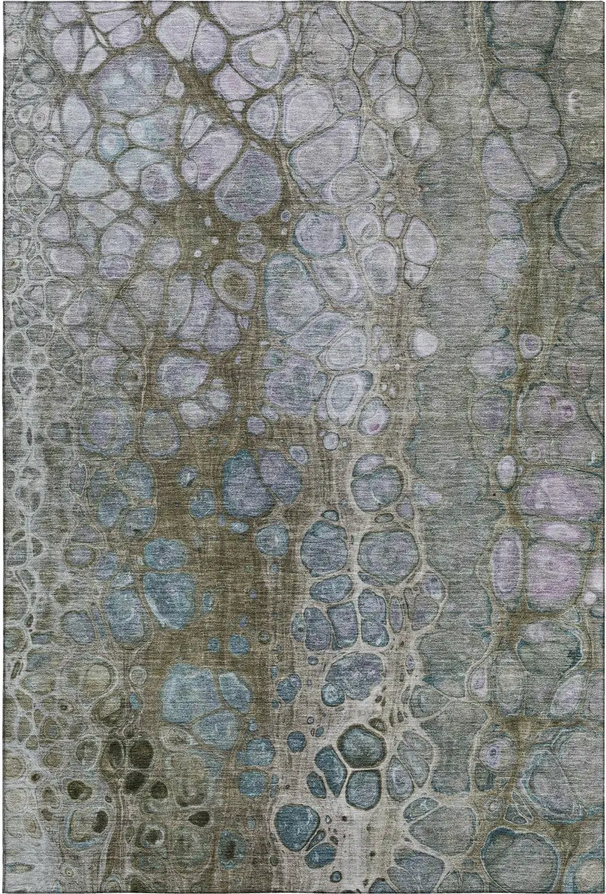 Brown Blue And Gray Abstract Washable Area Rug With UV Protection Photo 1