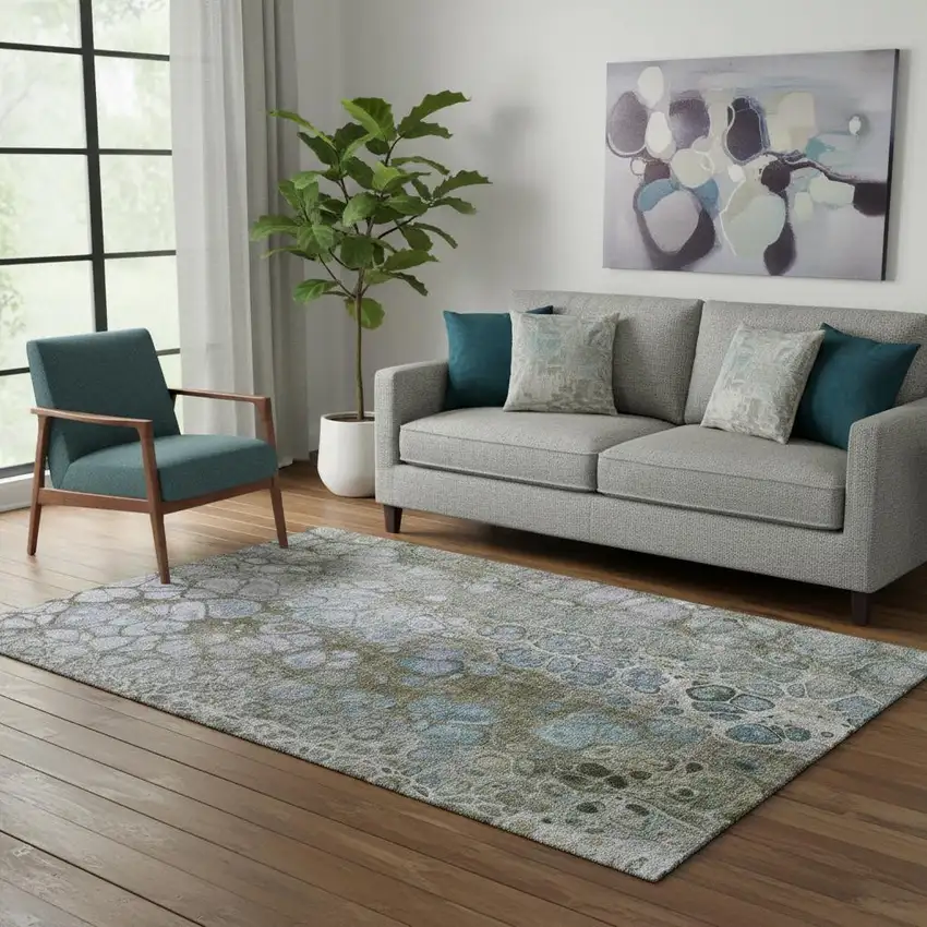 Brown Blue And Gray Abstract Washable Area Rug With UV Protection Photo 2