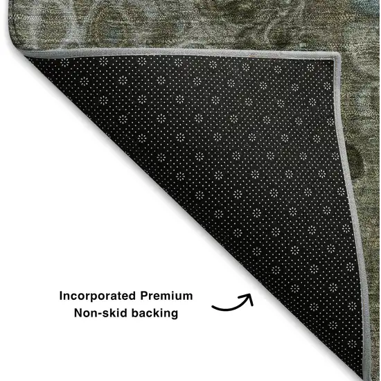 Brown Blue And Gray Abstract Washable Area Rug With UV Protection Photo 7