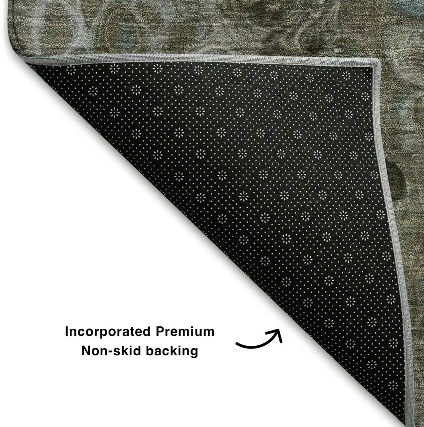 Brown Blue And Gray Abstract Washable Area Rug With UV Protection Photo 7