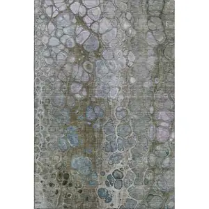 Photo of Brown Blue And Gray Abstract Washable Area Rug With UV Protection