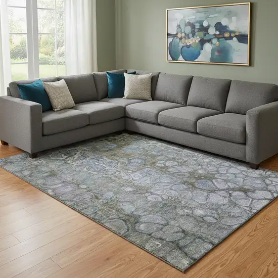 Brown Blue And Gray Abstract Washable Area Rug With UV Protection Photo 2