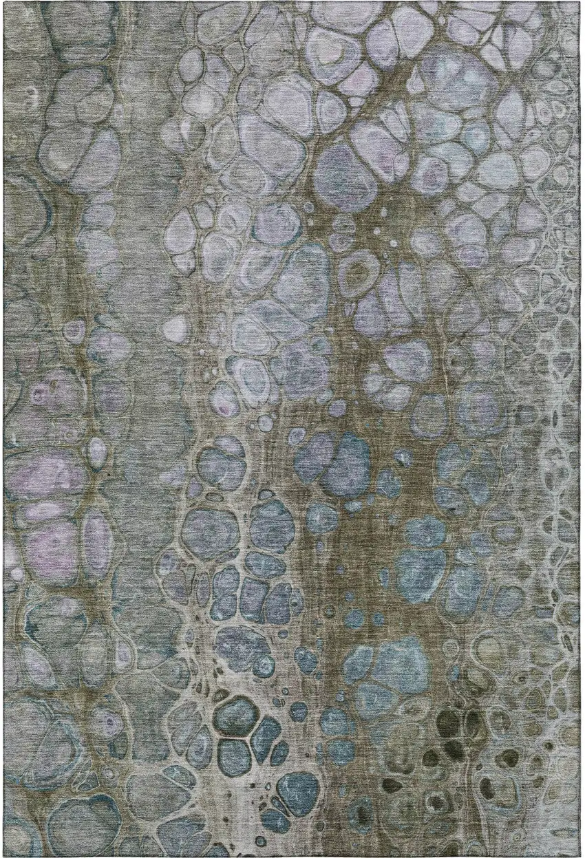 Brown Blue And Gray Abstract Washable Area Rug With UV Protection Photo 4
