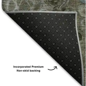 Photo of Brown Blue And Gray Abstract Washable Area Rug With UV Protection