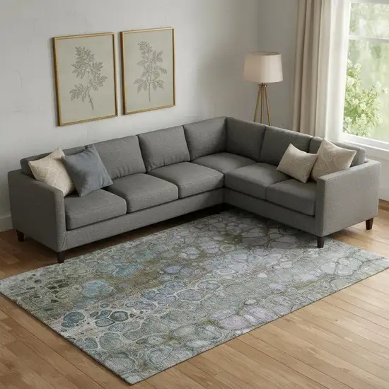 Brown Blue And Gray Abstract Washable Area Rug With UV Protection Photo 2