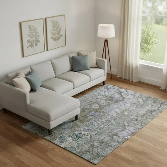 Brown Blue And Gray Abstract Washable Area Rug With UV Protection Photo 2