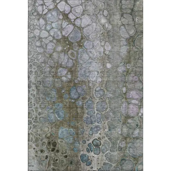 Brown Blue And Gray Abstract Washable Area Rug With UV Protection Photo 1