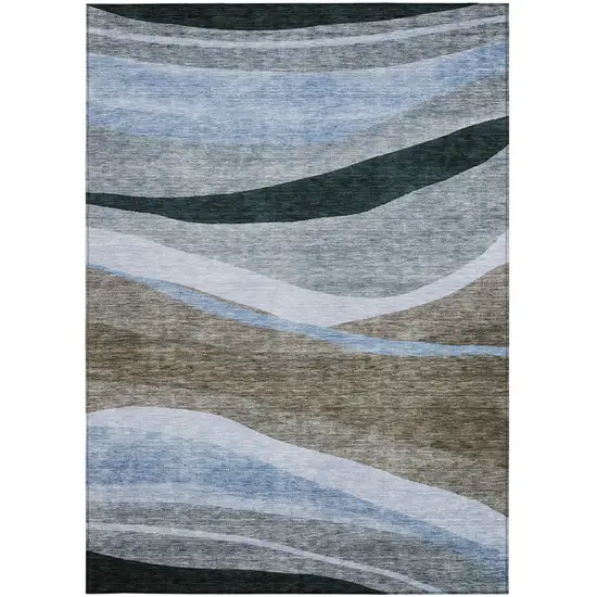 Brown Blue And Gray Abstract Washable Indoor Outdoor Area Rug Photo 6