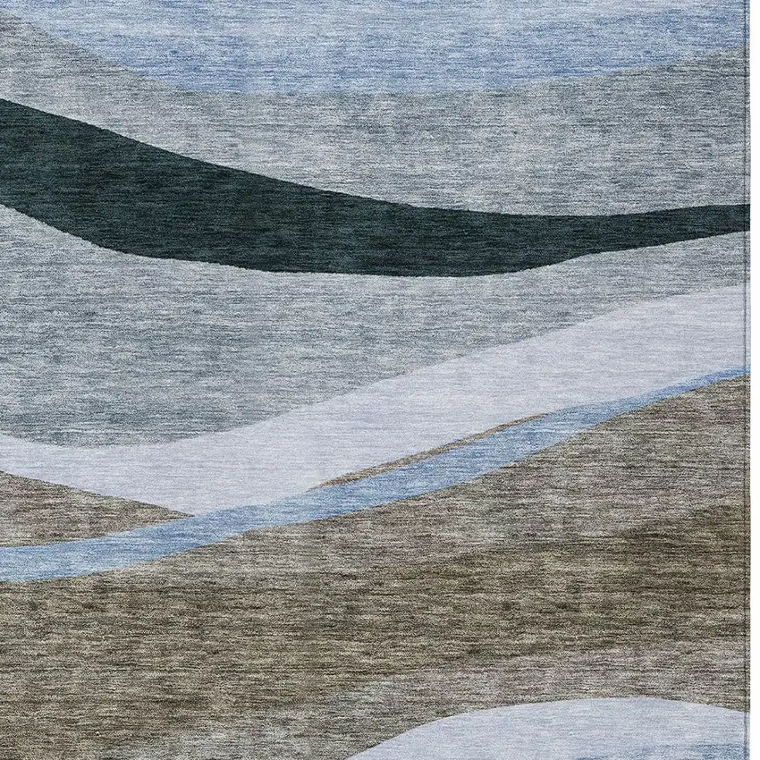 Brown Blue And Gray Abstract Washable Indoor Outdoor Area Rug Photo 5