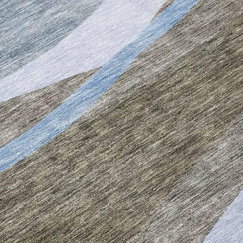Brown Blue And Gray Abstract Washable Indoor Outdoor Area Rug Photo 8