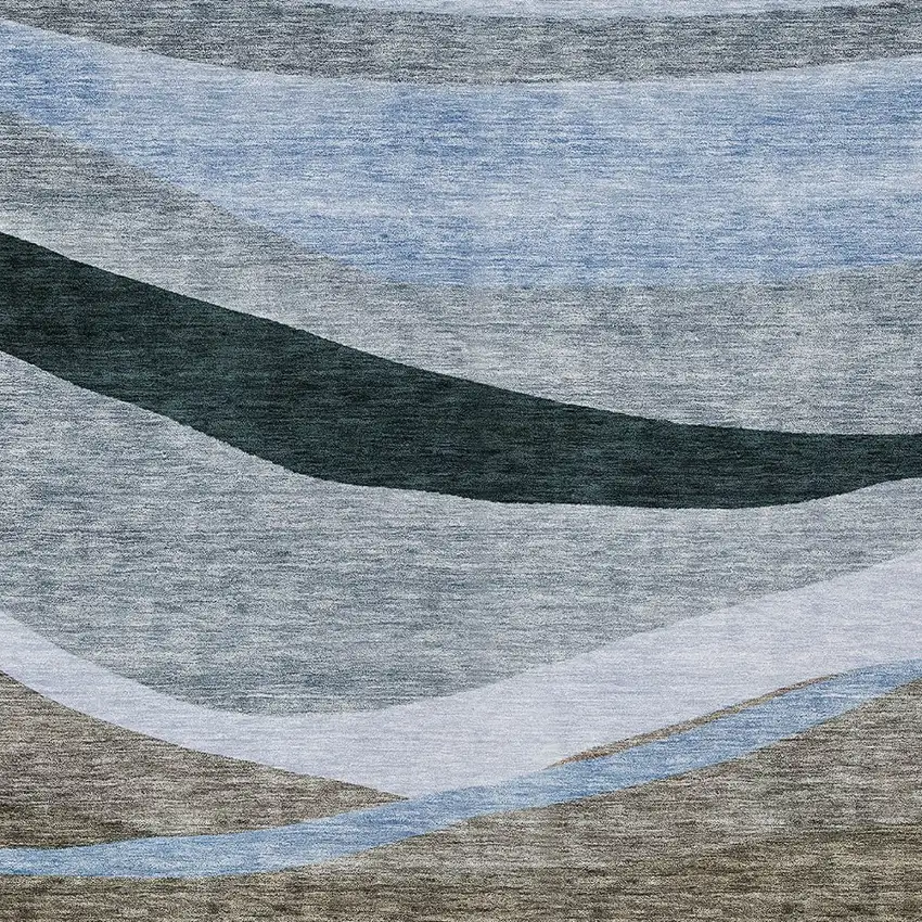 Brown Blue And Gray Abstract Washable Indoor Outdoor Area Rug Photo 5