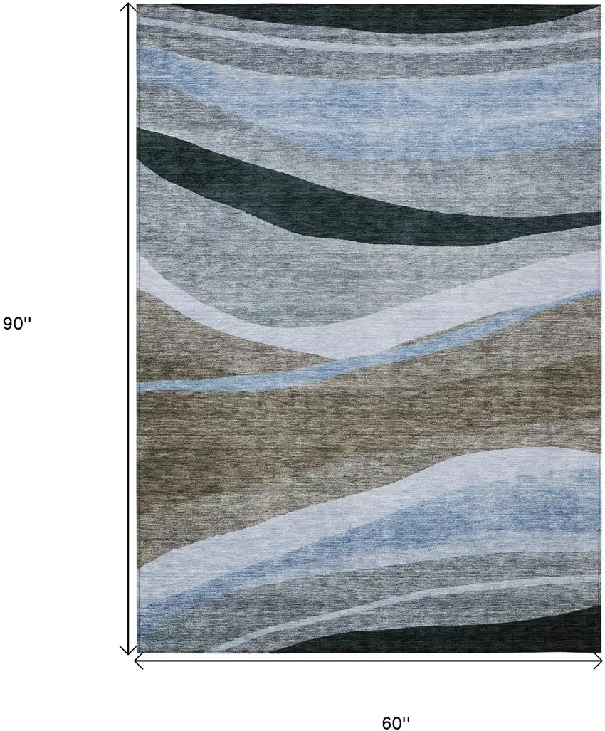 Brown Blue And Gray Abstract Washable Indoor Outdoor Area Rug Photo 7