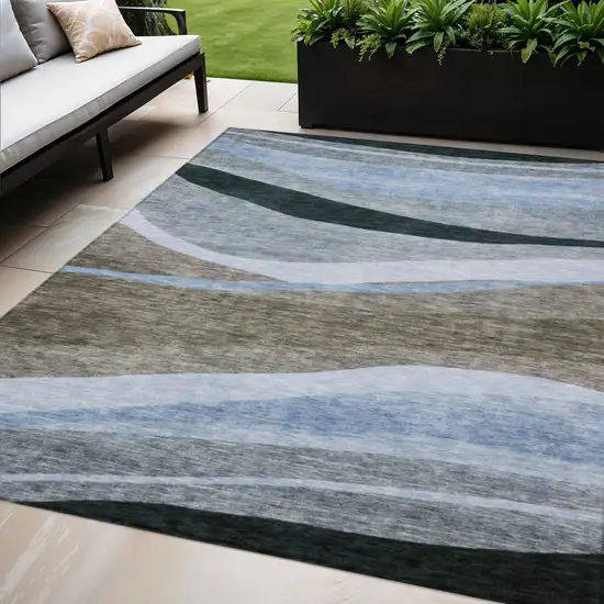 Brown Blue And Gray Abstract Washable Indoor Outdoor Area Rug Photo 1
