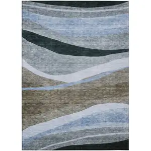 Photo of Brown Blue And Gray Abstract Washable Indoor Outdoor Area Rug
