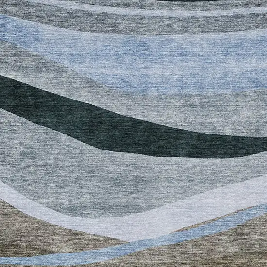 Brown Blue And Gray Abstract Washable Indoor Outdoor Area Rug Photo 5