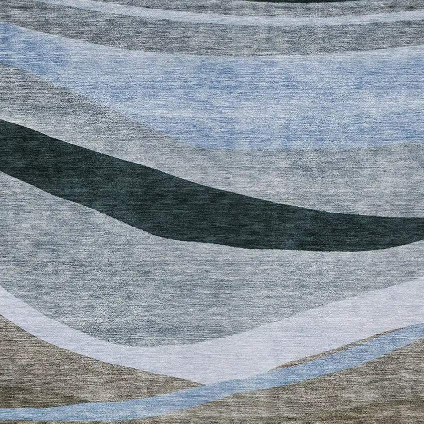 Brown Blue And Gray Abstract Washable Indoor Outdoor Area Rug Photo 5