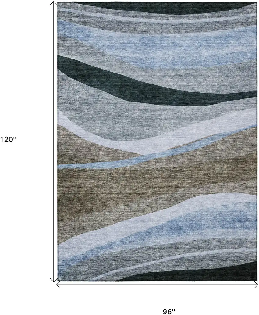 Brown Blue And Gray Abstract Washable Indoor Outdoor Area Rug Photo 7