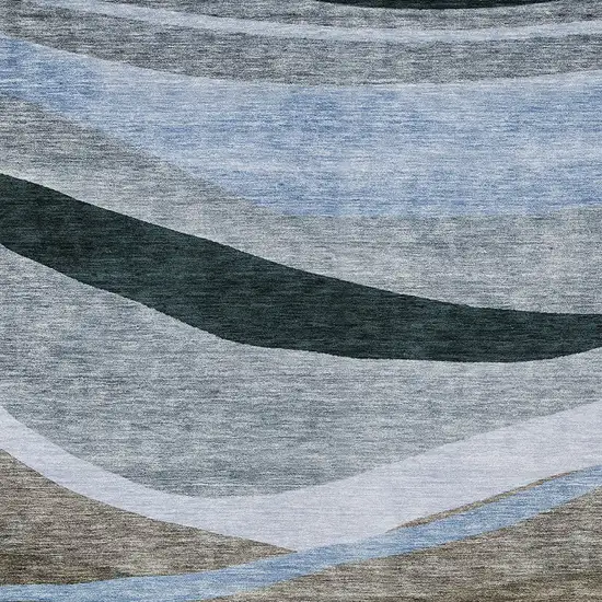 Brown Blue And Gray Abstract Washable Indoor Outdoor Area Rug Photo 5