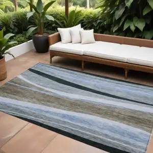 Photo of Brown Blue And Gray Abstract Washable Indoor Outdoor Area Rug
