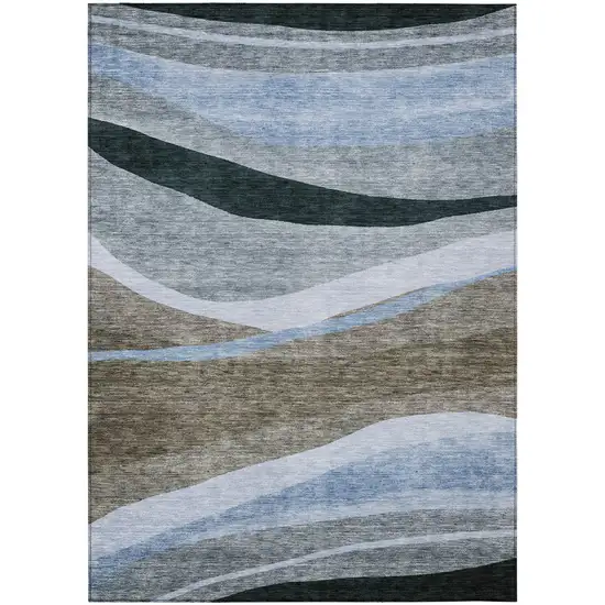 Brown Blue And Gray Abstract Washable Indoor Outdoor Area Rug Photo 2