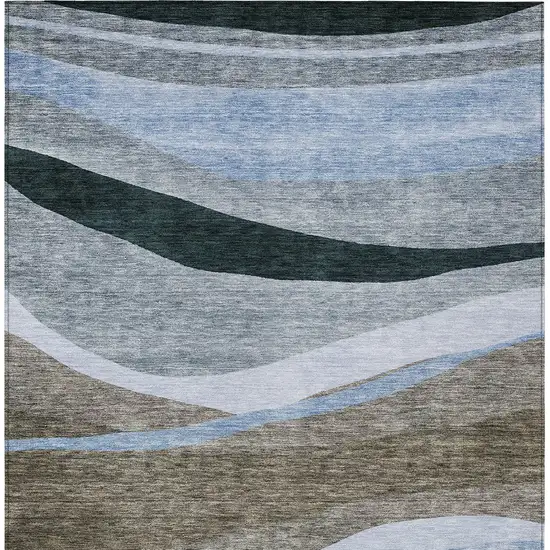 Brown Blue And Gray Abstract Washable Indoor Outdoor Area Rug Photo 6