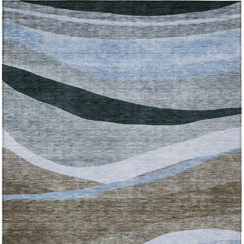 Brown Blue And Gray Abstract Washable Indoor Outdoor Area Rug Photo 6