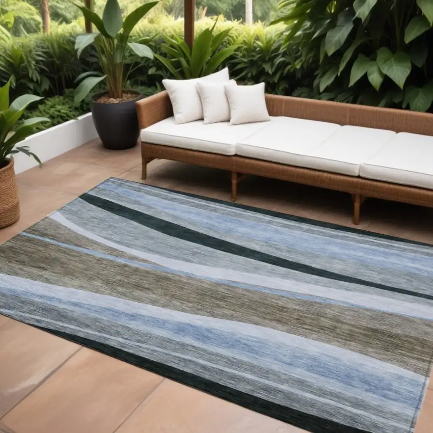 Brown Blue And Gray Abstract Washable Indoor Outdoor Area Rug Photo 1