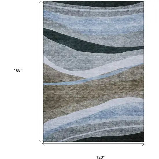 Brown Blue And Gray Abstract Washable Indoor Outdoor Area Rug Photo 7