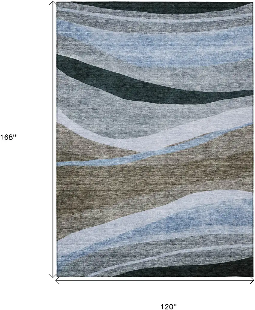 Brown Blue And Gray Abstract Washable Indoor Outdoor Area Rug Photo 7