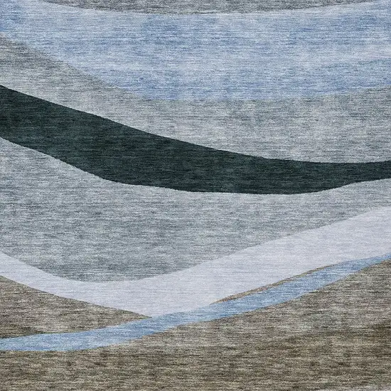 Brown Blue And Gray Abstract Washable Indoor Outdoor Area Rug Photo 5