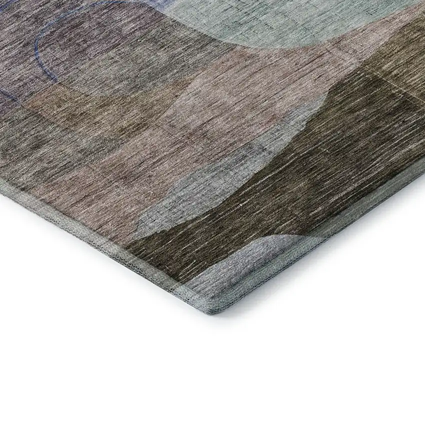 Brown Blue And Green Abstract Geometric Washable Area Rug With UV Protection Photo 8