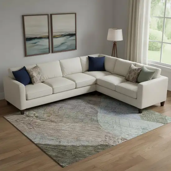 Brown Blue And Green Abstract Geometric Washable Area Rug With UV Protection Photo 2