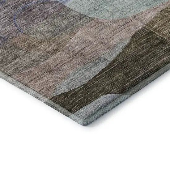 Brown Blue And Green Abstract Geometric Washable Area Rug With UV Protection Photo 8