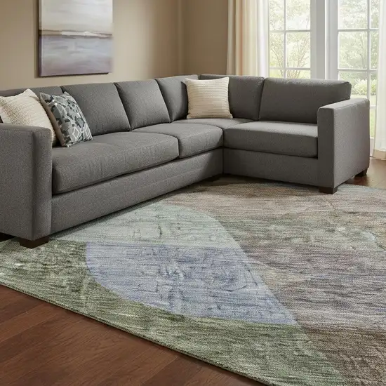 Brown Blue And Green Abstract Geometric Washable Area Rug With UV Protection Photo 2