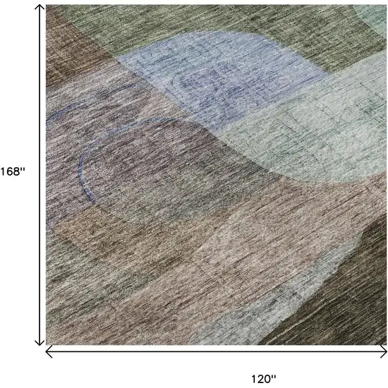 Brown Blue And Green Abstract Geometric Washable Area Rug With UV Protection Photo 9